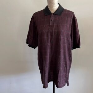 Hagged short sleeve polo size Large plaided burgundy and grey.